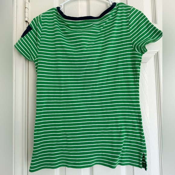 Lauren Ralph Lauren Green White Striped Short Sleeve Pocket Tee T-Shirt Medium - Picture 4 of 4
